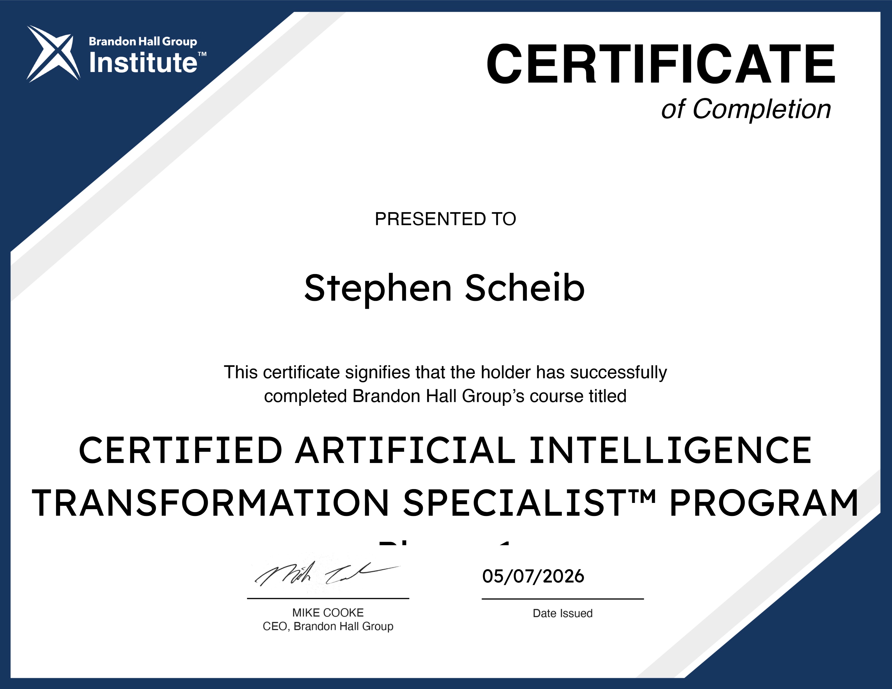 CERTIFIED ARTIFICIAL INTELLIGENCE TRANSFORMATION STRATEGIST™ PROGRAM Phase 1