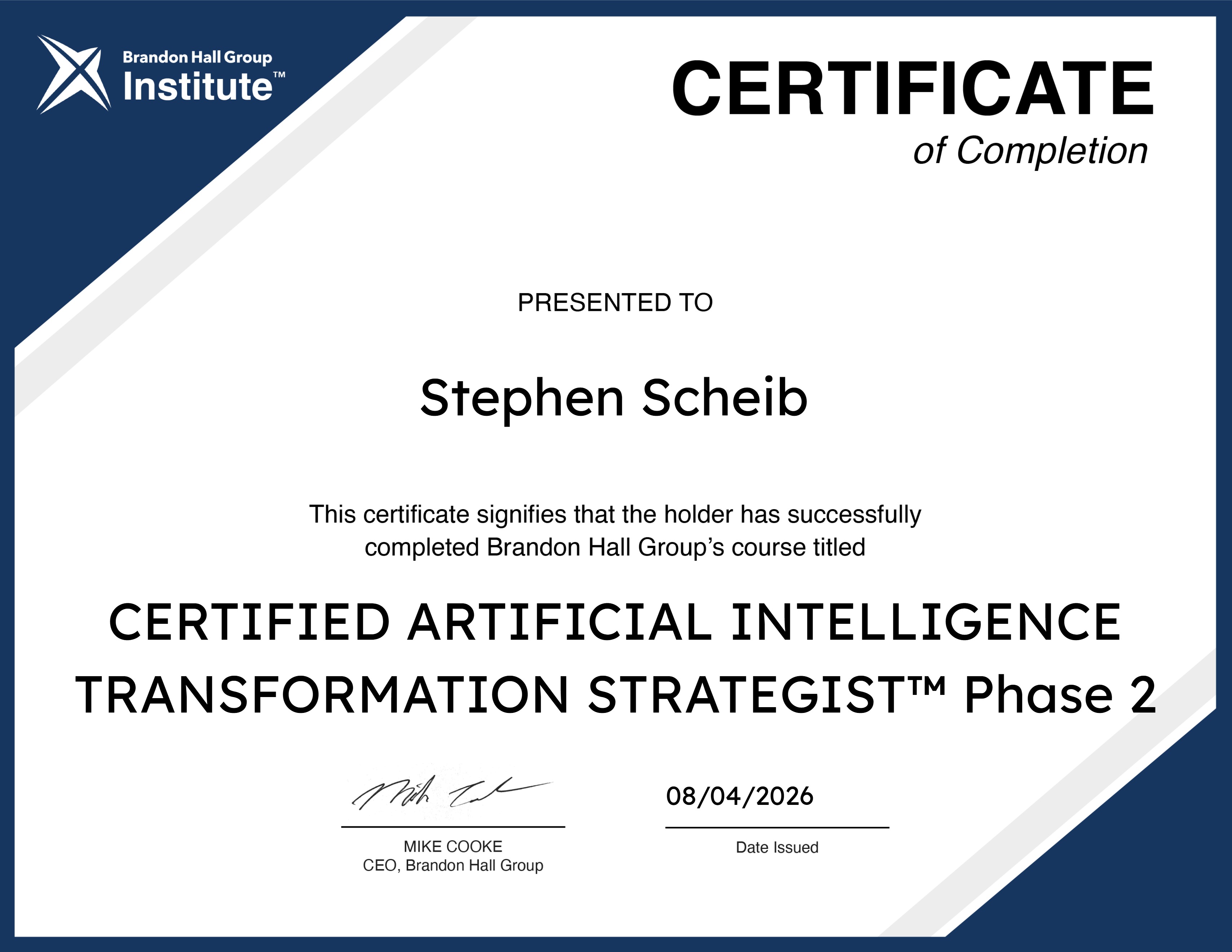 CERTIFIED ARTIFICIAL INTELLIGENCE TRANSFORMATION STRATEGIST™ Phase 2